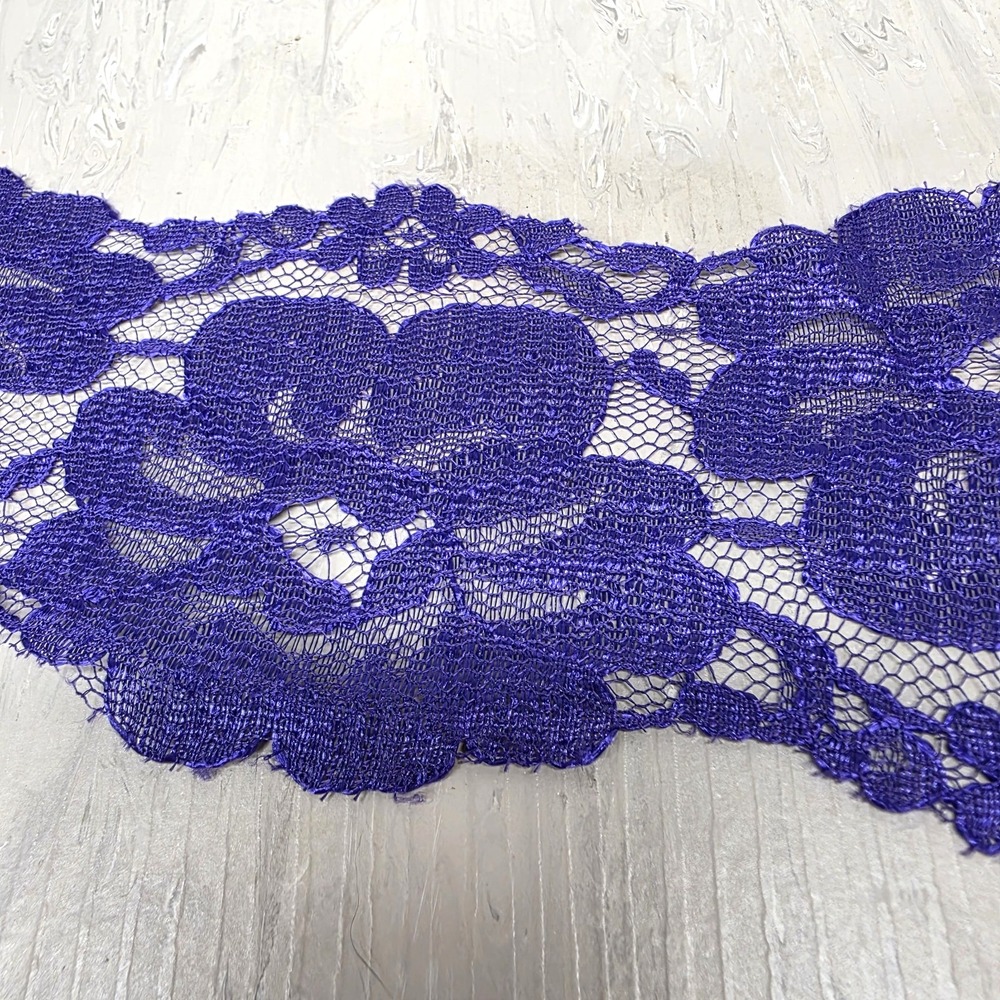 Vintage Royal Purple Floral Flat Lace Trim 2.5 Inch Wide 4.5 Yards Sewing Craft
